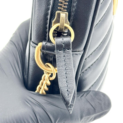 Gucci GG Marmont Matelasse Leather, Black, Leather, Shoulder Bag