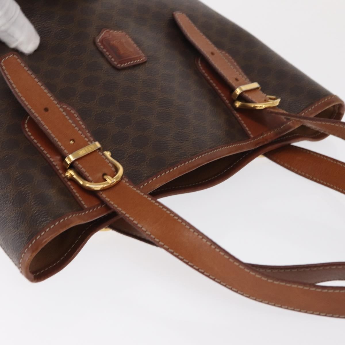 Celine Vintage Macadam Shopper Coated Canvas, Brown, Canvas, Tote Bag