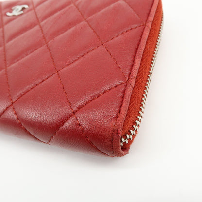 Chanel Zip Around Quilted Lambskin, Red, Leather, Wallet