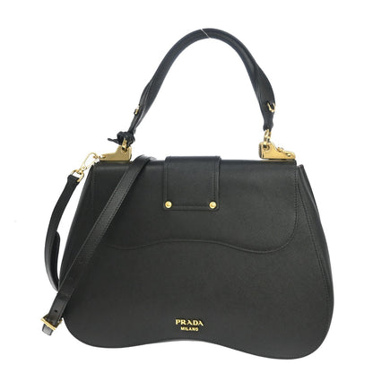 Prada Sidonie Saffiano, Black, Leather, Handbag