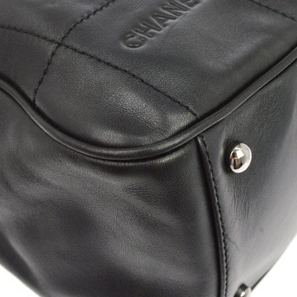 Chanel Square Stitch Boston Quilted Leather, Black, Leather, Travel Bag