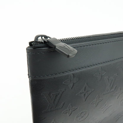 Louis Vuitton Discovery Pochette Monogram Shadow Leather, Black, Leather, Clutch