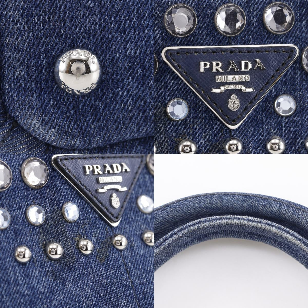 Prada Canapa Convertible Rhinestone Embellished Denim, Blue, Denim, Tote Bag