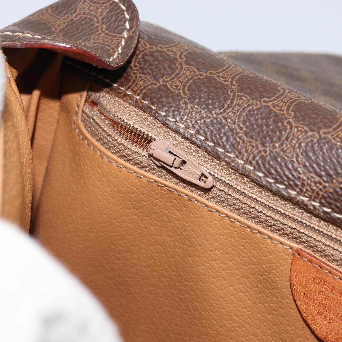 Celine Vintage Macadam Circle Logo Canvas and Leather, Brown, Canvas, Shoulder Bag
