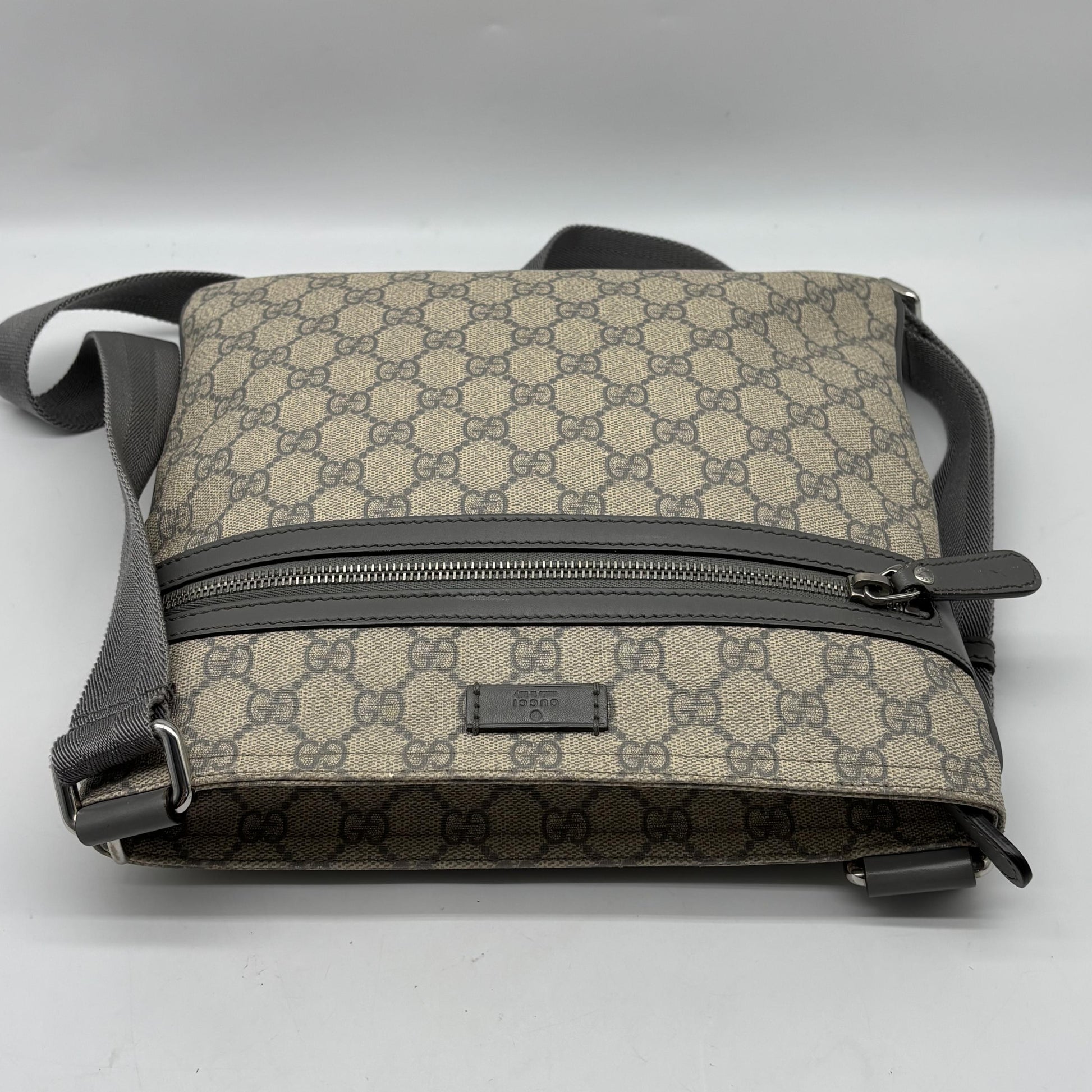 Gucci Front Zip Flat Messenger GG Coated Canvas, Beige, Canvas, Shoulder Bag