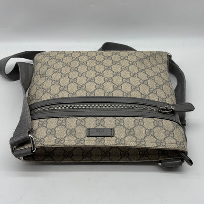 Gucci Front Zip Flat Messenger GG Coated Canvas, Beige, Canvas, Shoulder Bag