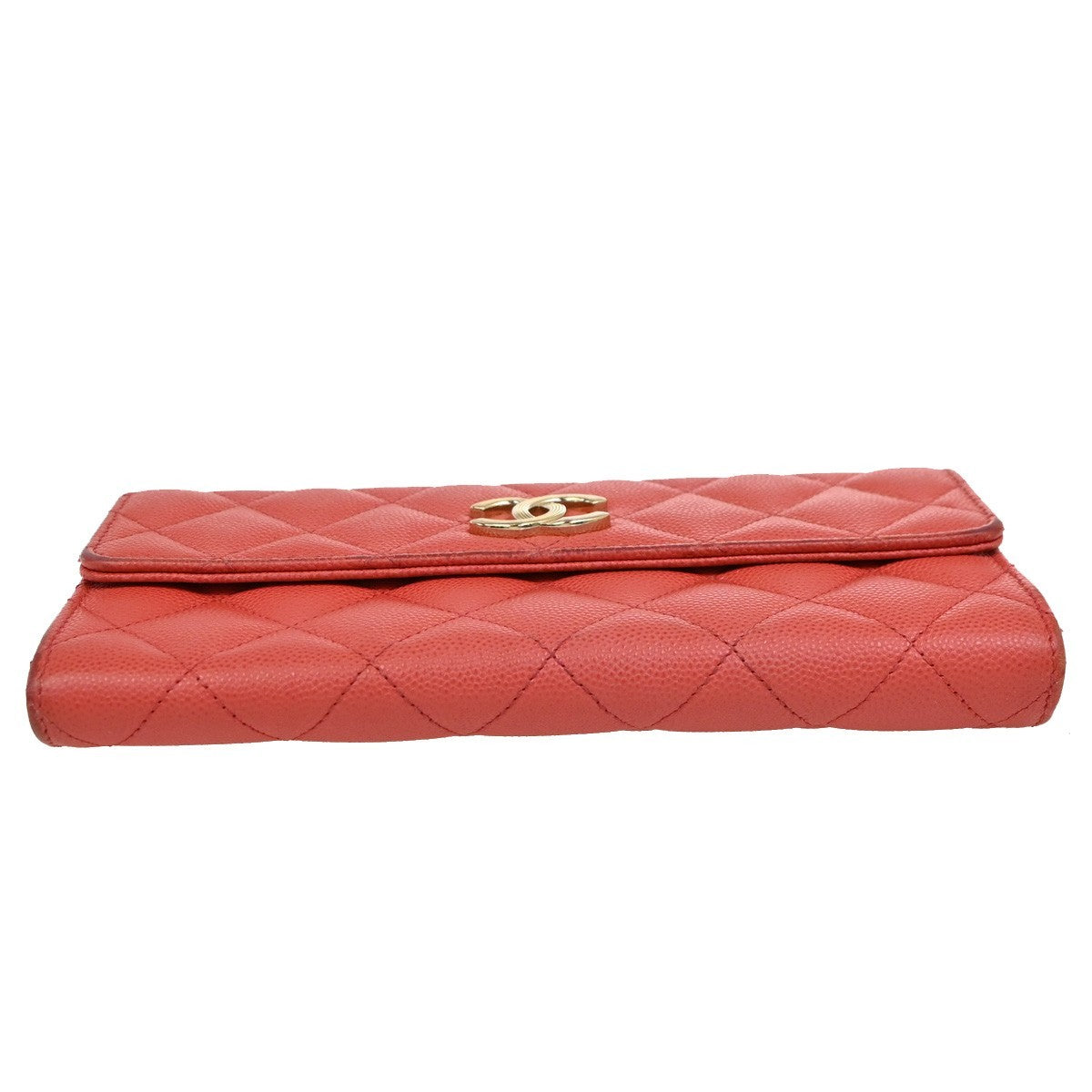 Chanel CC French Flap Quilted Calfskin, Red, Leather, Wallet