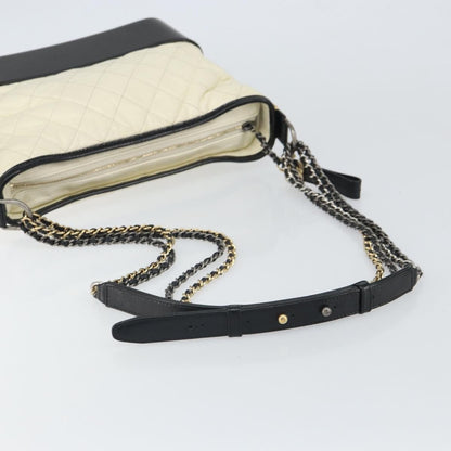 Chanel Bicolor Gabrielle Hobo Quilted Aged Calfskin, White, Leather, Shoulder Bag