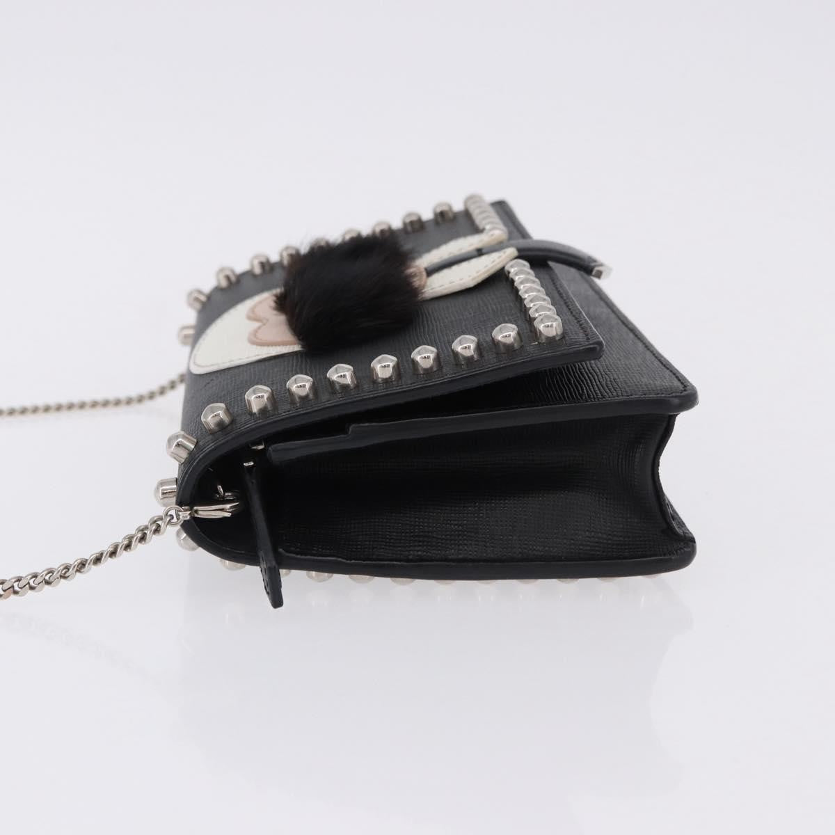 Fendi Karlito Wallet on Chain Studded Saffiano Leather, Black, Leather, Crossbody Bag