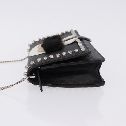 Fendi Karlito Wallet on Chain Studded Saffiano Leather, Black, Leather, Crossbody Bag