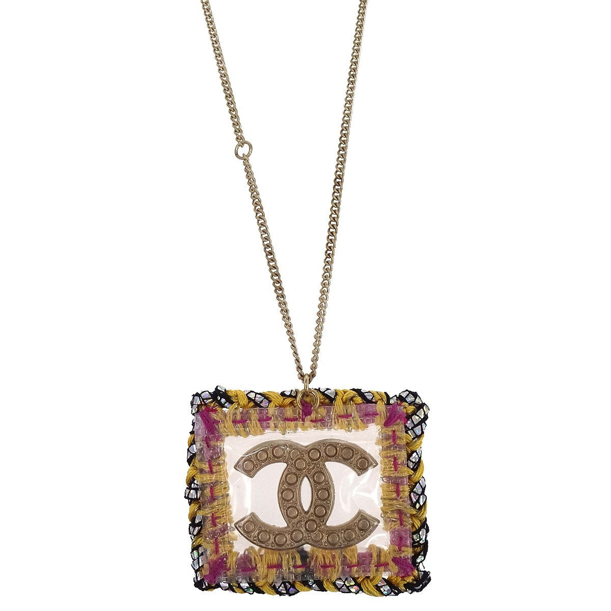 Chanel Square CC Pendant Metal, Gold, Gold Plated, Necklace