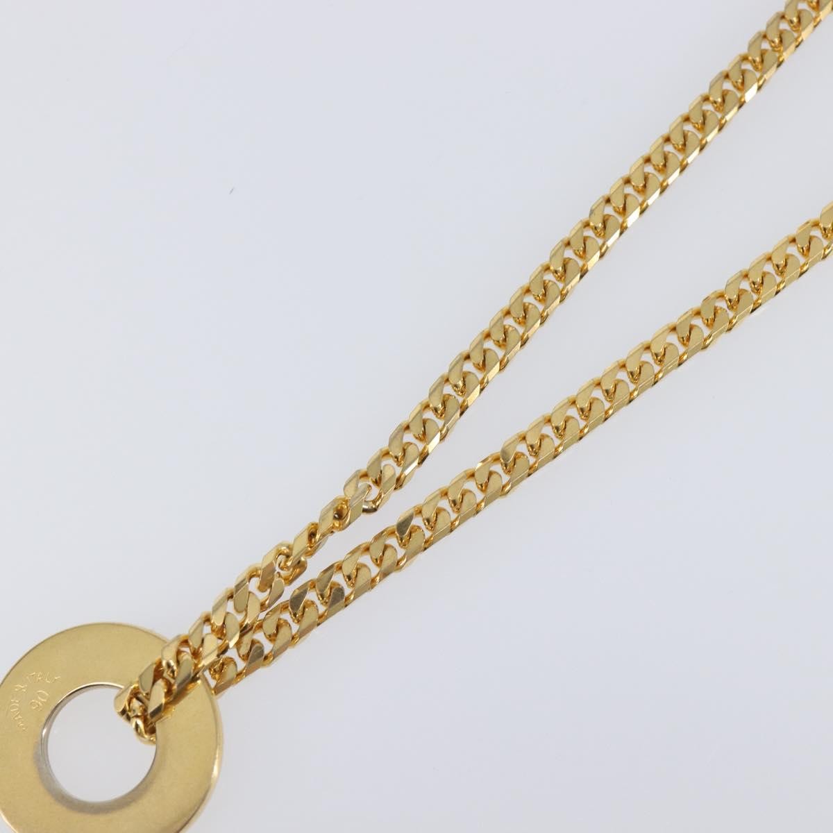 Celine Vintage Logo Circle Pendant Metal, Gold, Metal, Necklace