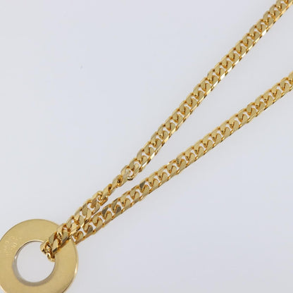 Celine Vintage Logo Circle Pendant Metal, Gold, Metal, Necklace