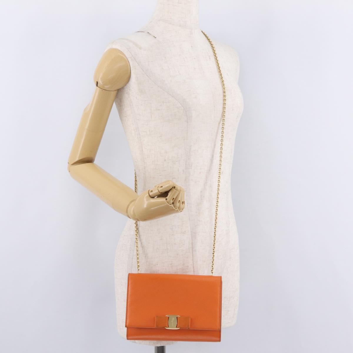 Salvatore Ferragamo Vala Leather, Orange, Leather, Shoulder Bag