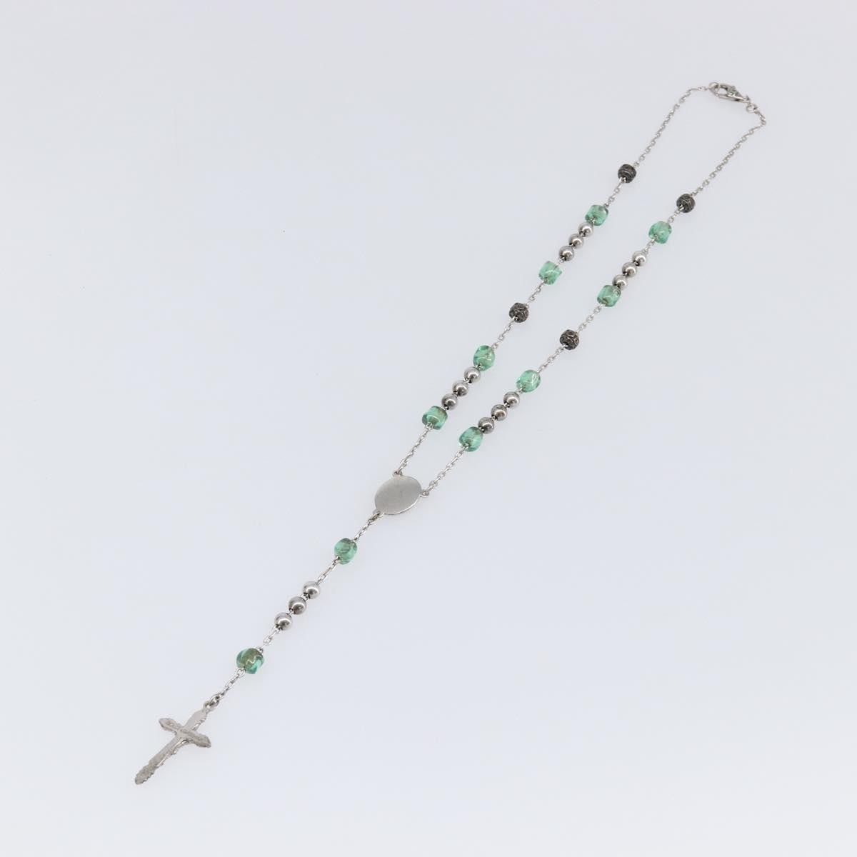 "Dolce & Gabbana Cross Pendant Metal with Crystals, Enamel and Faux Pearls", Silver, Metal, Necklace