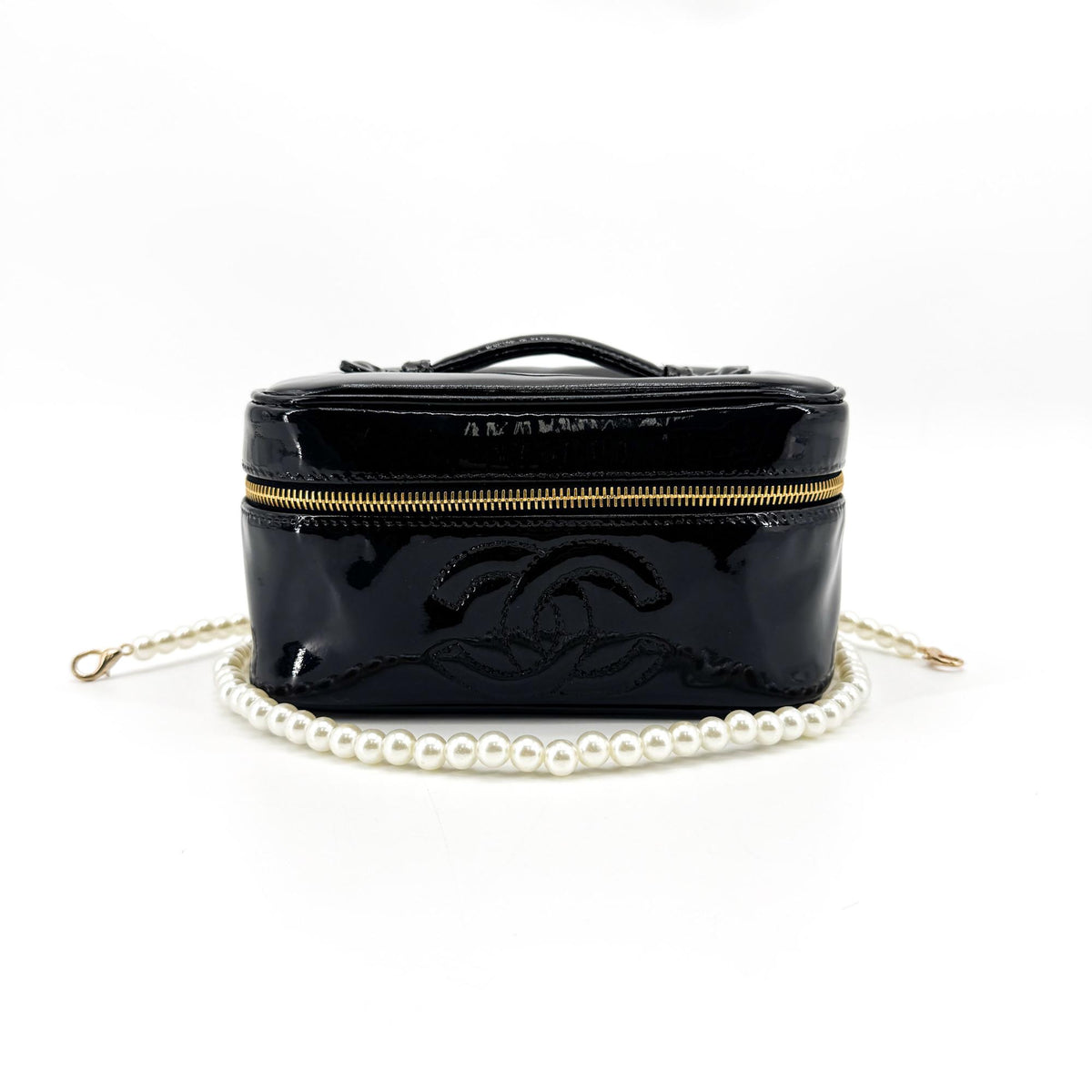 Chanel Vintage Timeless Cosmetic Case Patent, Black, Patent Leather, Clutch
