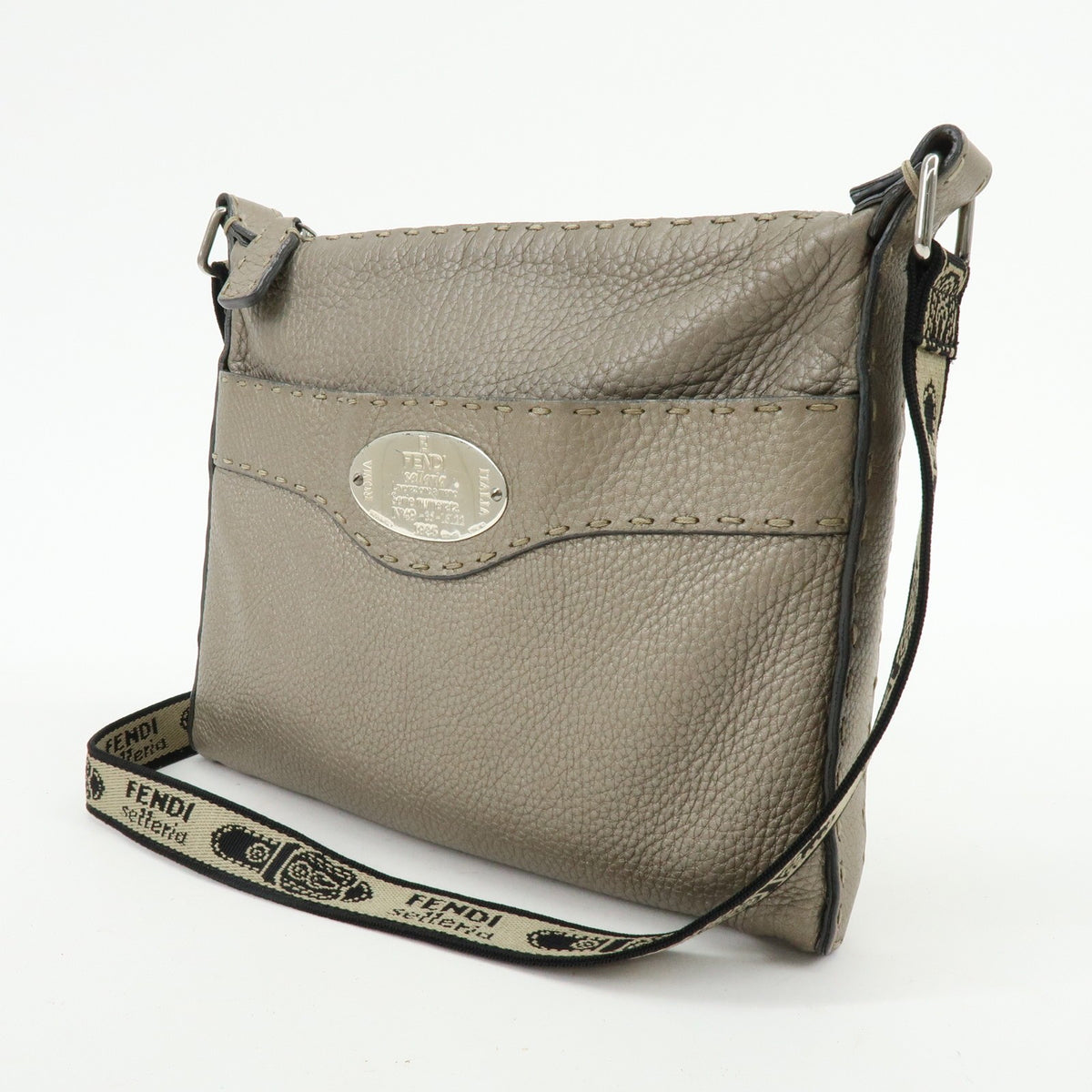 Fendi Selleria Leather, Neutral, Leather, Crossbody Bag