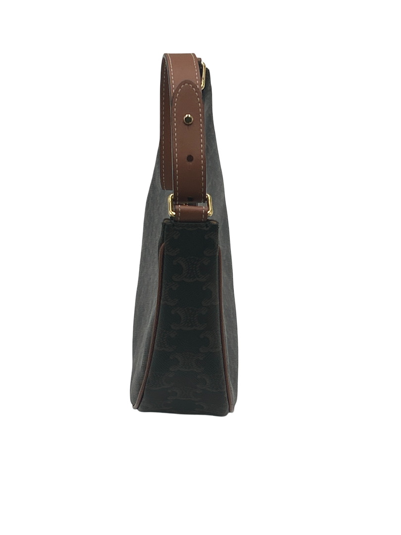 Celine Ava Triomphe Canvas, Brown, Leather, Shoulder Bag