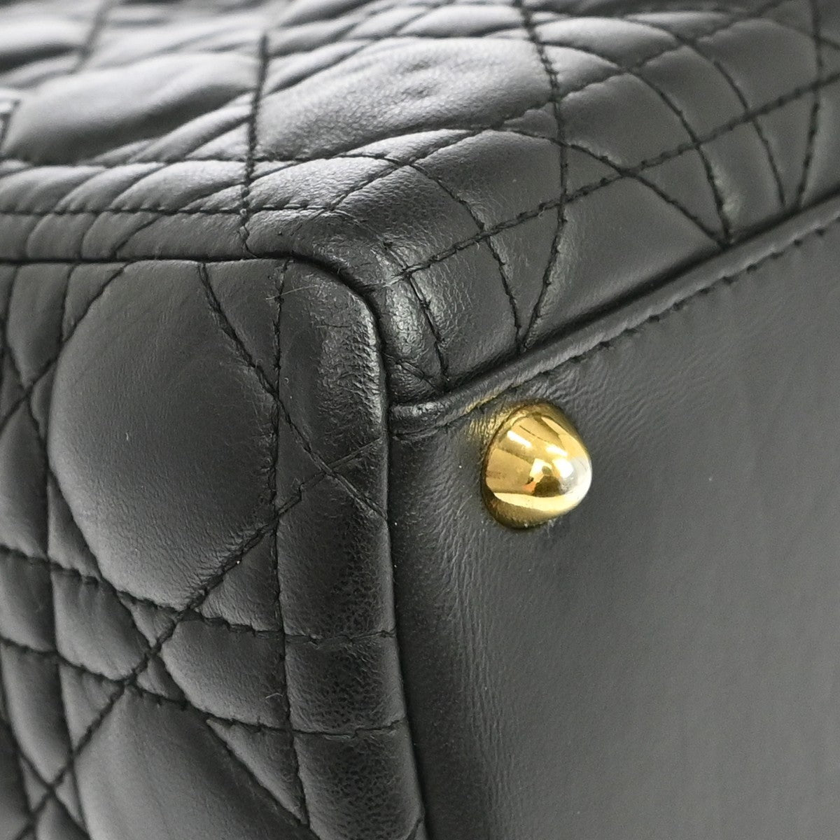 Christian Dior Lady Dior Cannage Quilt Lambskin, Black, Leather, Handbag