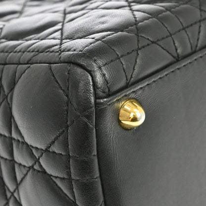 Christian Dior Lady Dior Cannage Quilt Lambskin, Black, Leather, Handbag