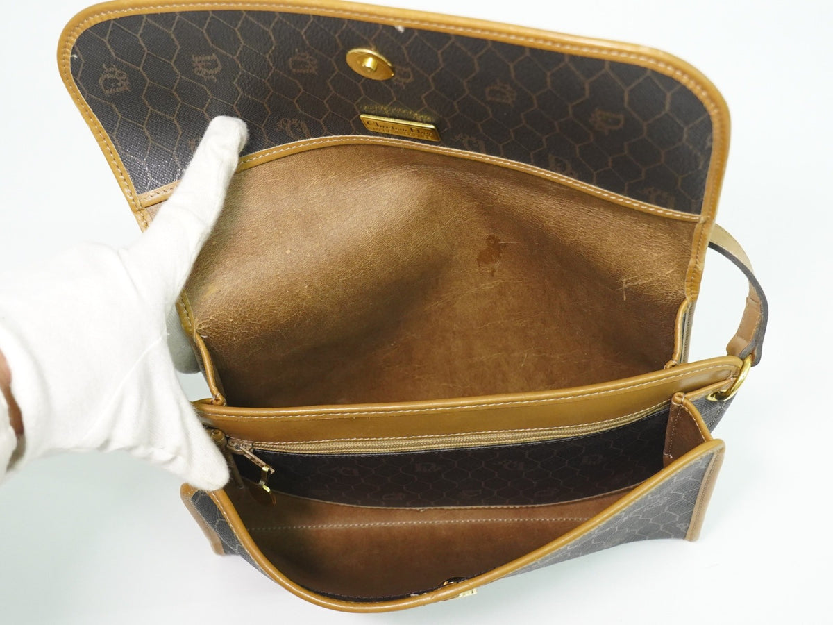 Christian Dior Vintage Honeycomb Canvas, Black, Canvas, Shoulder Bag