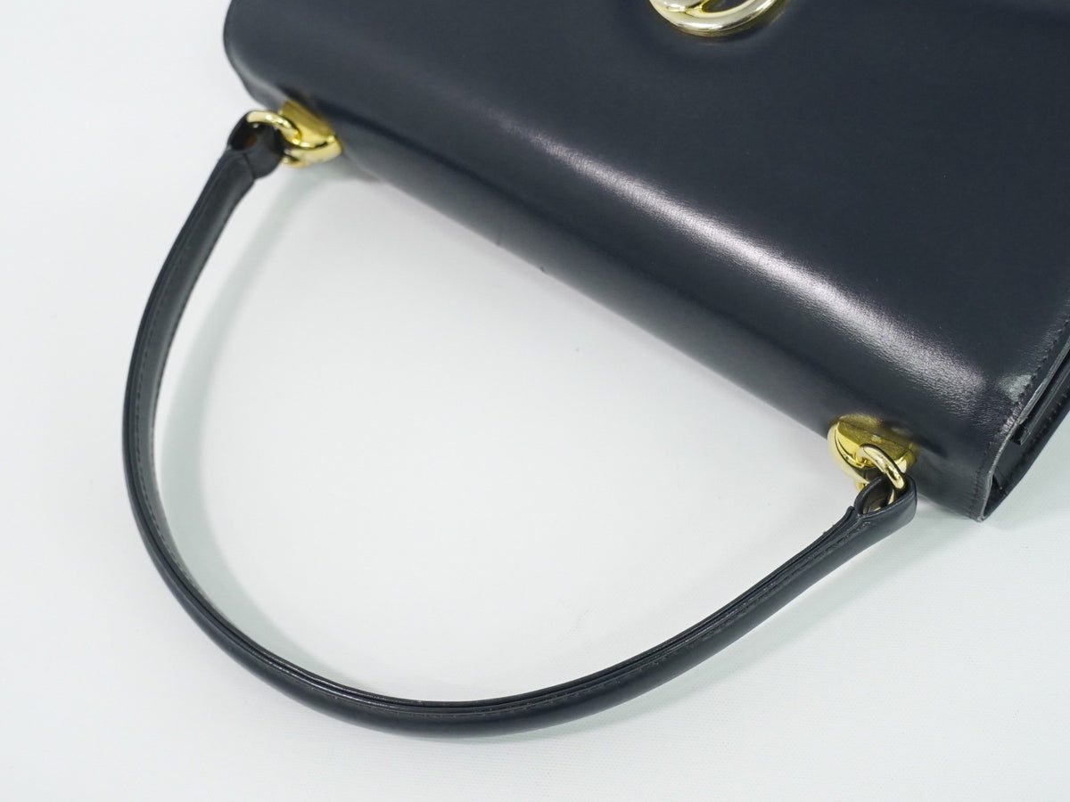 Gucci Vintage Top Handle Flap Leather with Chain Detail, Navy, Leather, Handbag