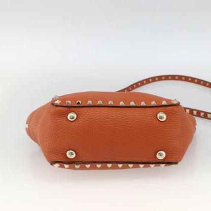 Valentino Garavani Rockstud Pebbled Leather, Orange, Leather, Tote Bag