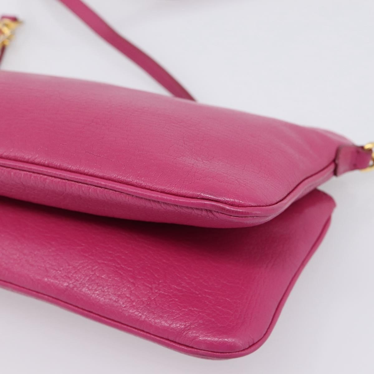Miu Miu Madras Double Zip Leather, Pink, Leather, Crossbody Bag