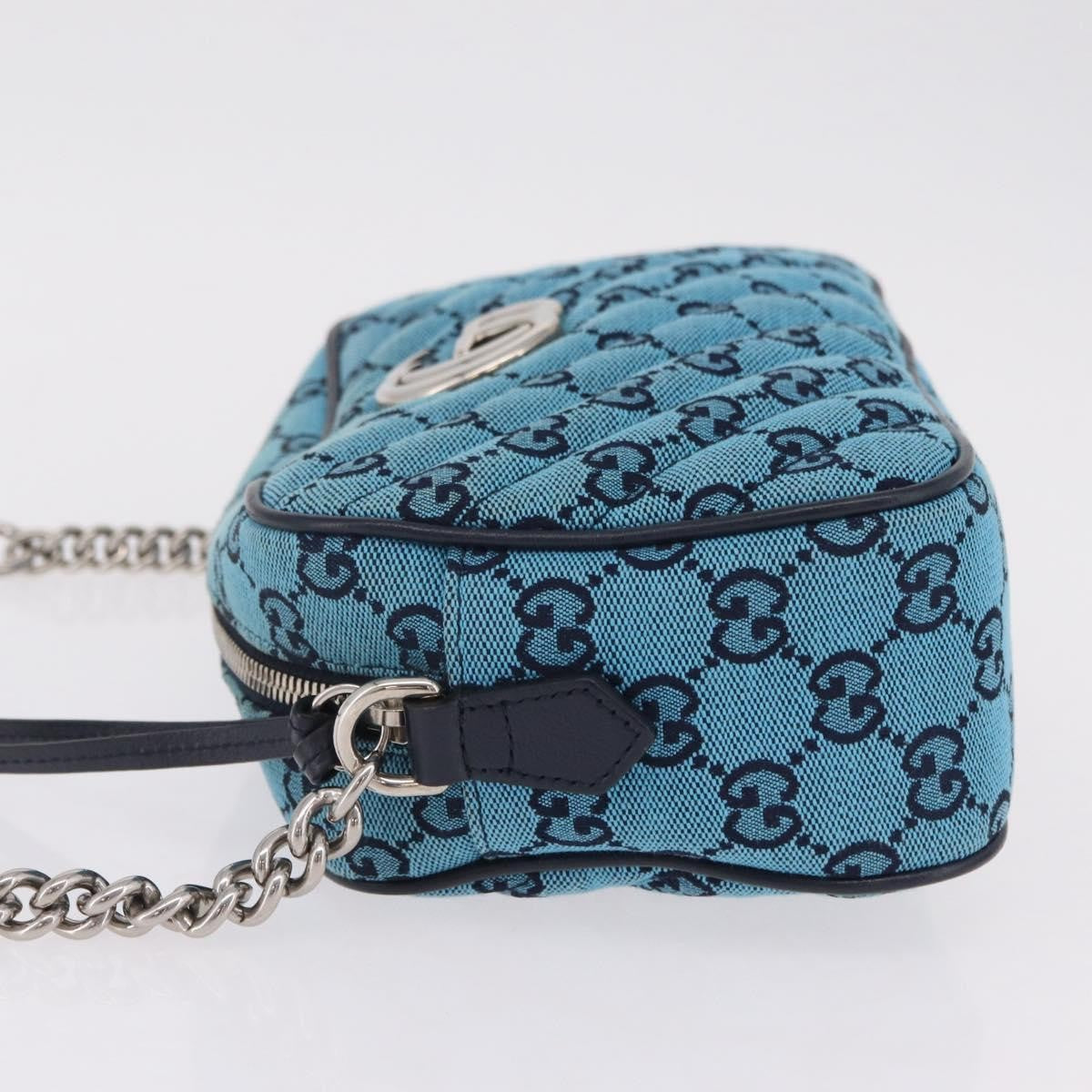 Gucci GG Marmont Multicolor Diagonal Quilted GG Canvas, Blue, Canvas, Shoulder Bag
