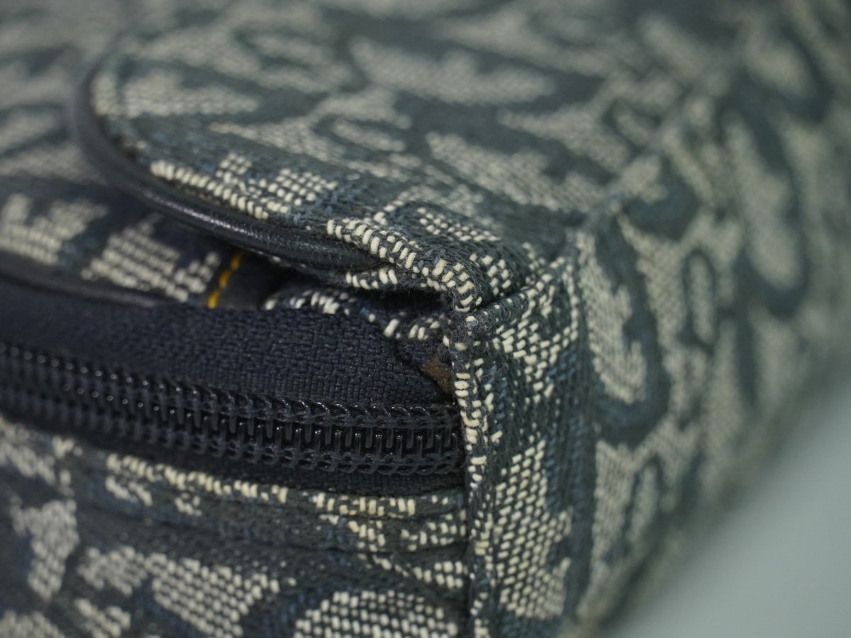 Christian Dior Saddle Zip Diorissimo Canvas, Navy, Canvas, Clutch