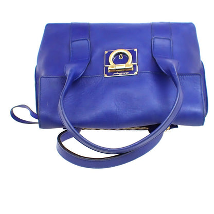 Salvatore Ferragamo Sookie Satchel Leather, Blue, Leather, Handbag