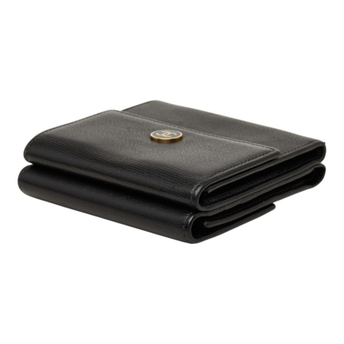 Chanel CC Button Bi-Fold Leather, Black, Leather, Wallet