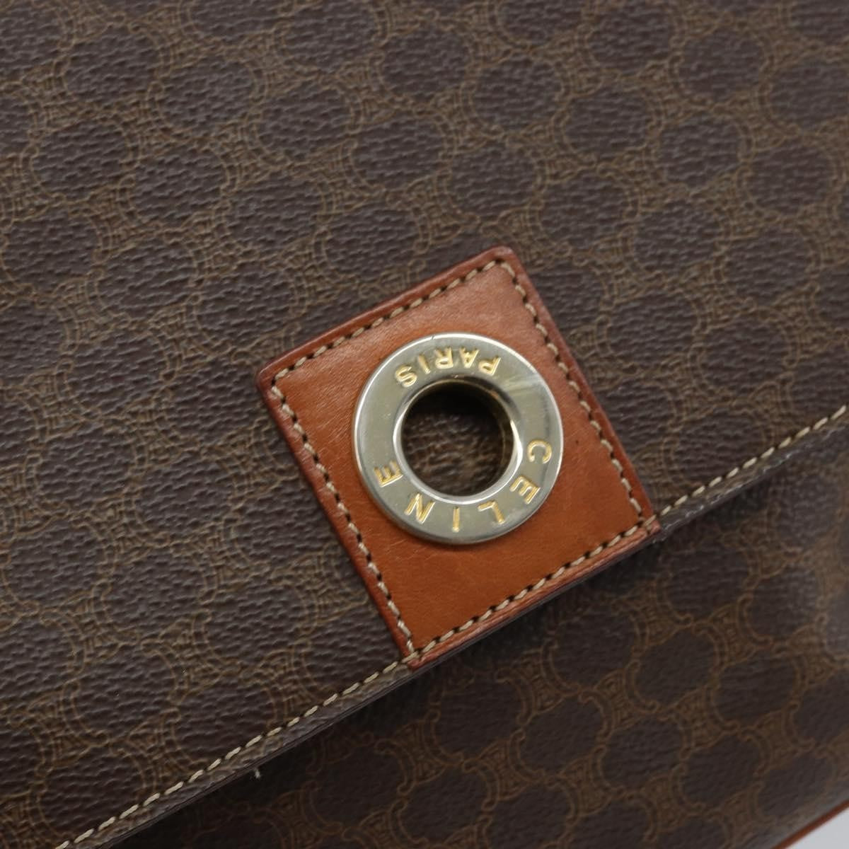Celine Vintage Macadam Circle Logo Canvas and Leather, Brown, Canvas, Shoulder Bag