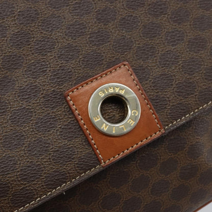 Celine Vintage Macadam Circle Logo Canvas and Leather, Brown, Canvas, Shoulder Bag