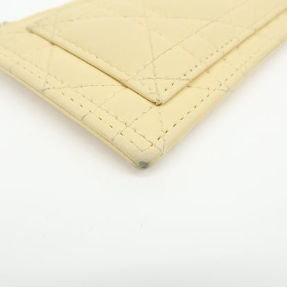 Christian Dior Lady Dior Card Holder Cannage Quilt Patent, Yellow, Leather, Card Holder