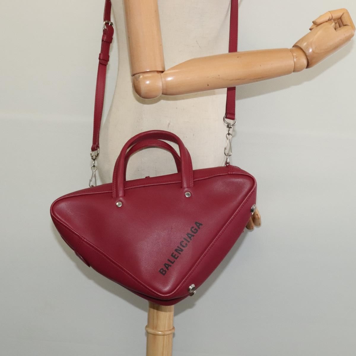 Balenciaga Triangle Duffle Leather, Red, Leather, Handbag
