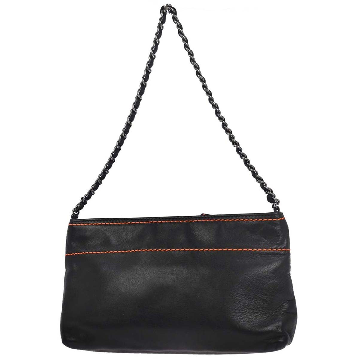 Chanel Lax Pochette Leather, Black, Leather, Clutch