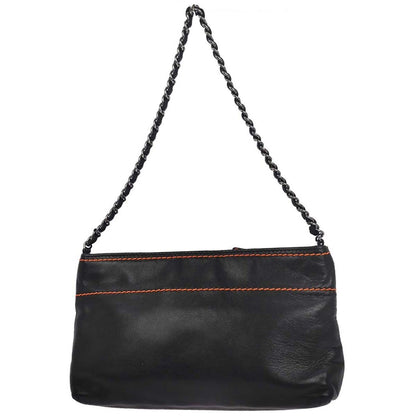 Chanel Lax Pochette Leather, Black, Leather, Clutch