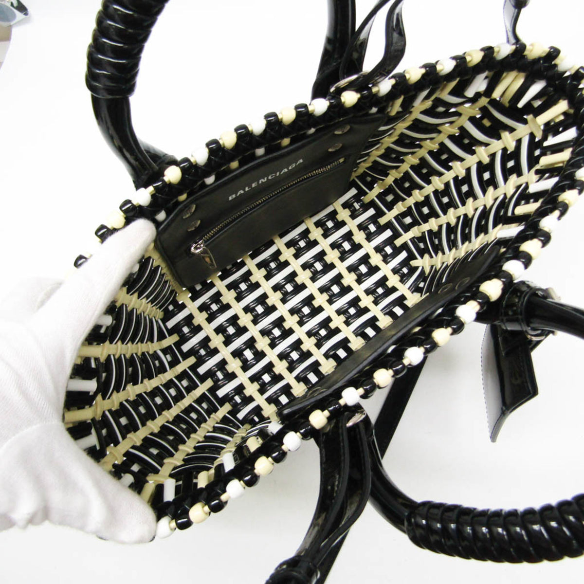 Balenciaga Bistro Panier Woven Faux Leather, Black, Patent Leather, Handbag