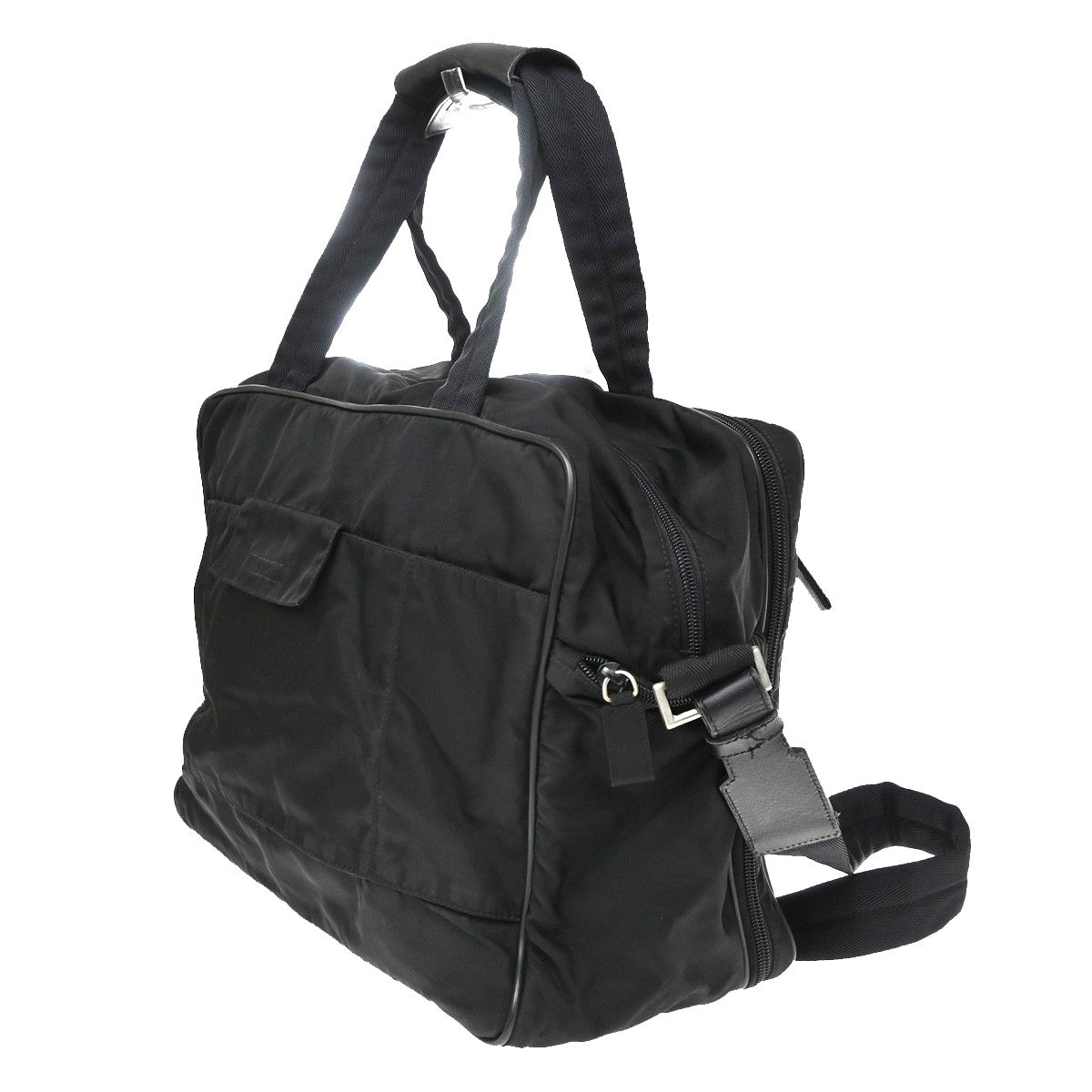 Prada Expandable Front Zip Boston Tessuto, Black, Nylon, Handbag