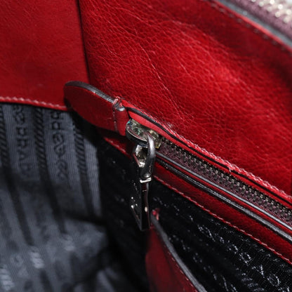 Prada Double Zip Lux Saffiano Leather, Red, Leather, Tote Bag