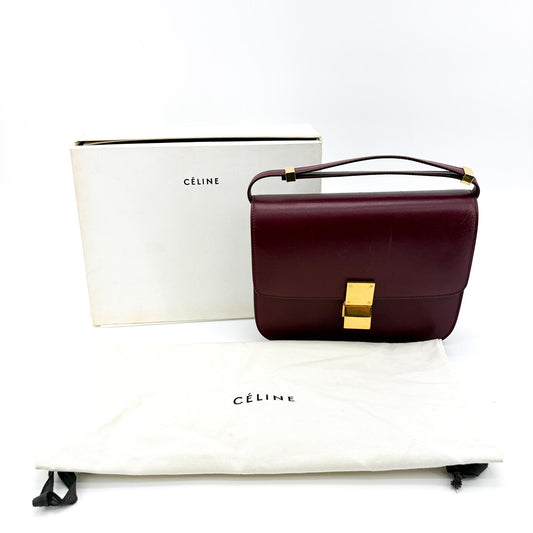Celine Classic Box Smooth Leather, Burgundy, Leather, Handbag
