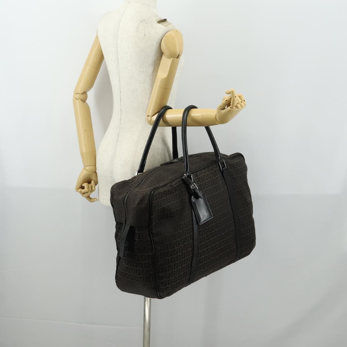 Fendi Vintage Boston Zucchino Canvas, Brown, Canvas, Handbag