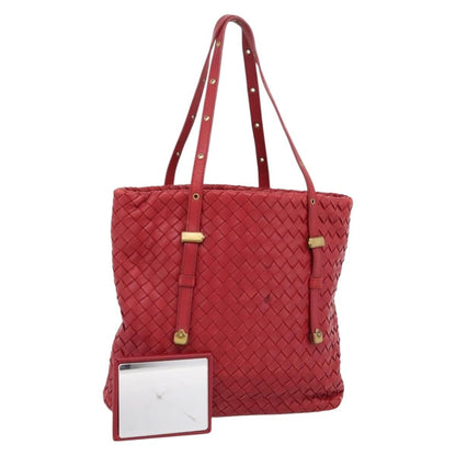 Bottega Veneta Belted Tote Intrecciato Nappa, Red, Leather, Tote Bag