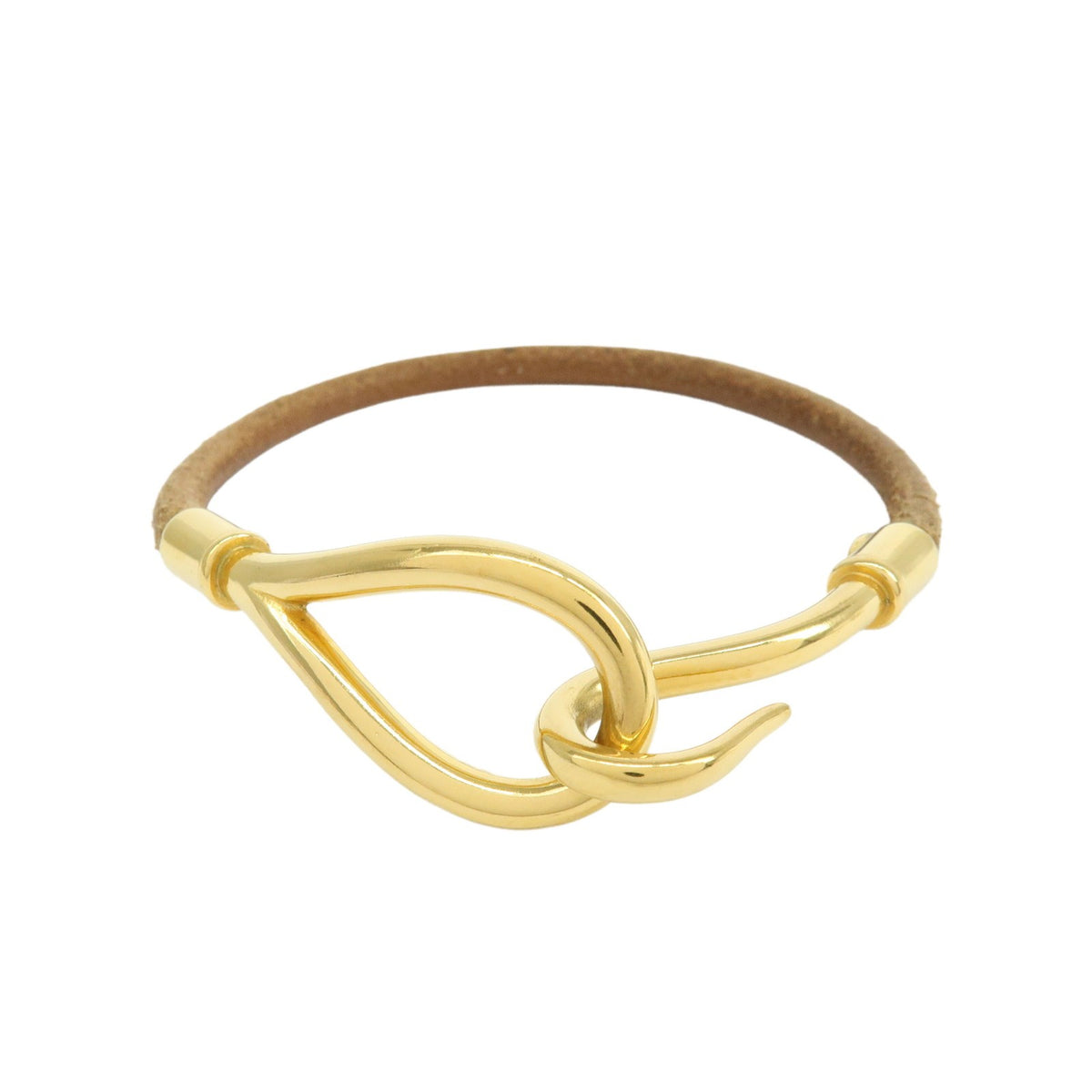 Hermes Jumbo Hook Braided Leather and Metal, Brown, Leather, Bracelet