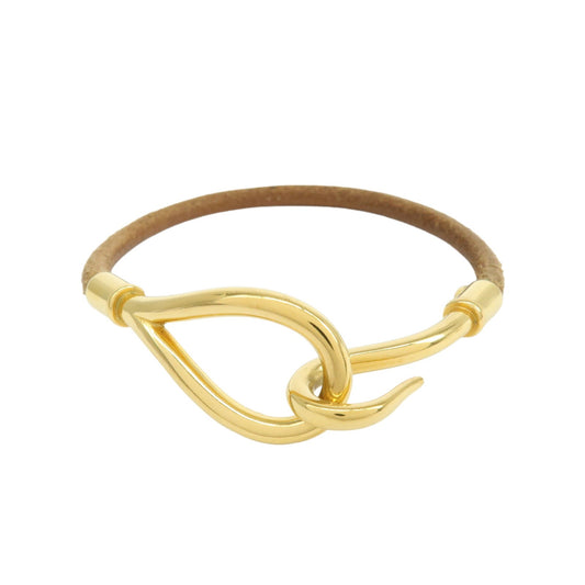 Hermes Jumbo Hook Braided Leather and Metal, Brown, Leather, Bracelet