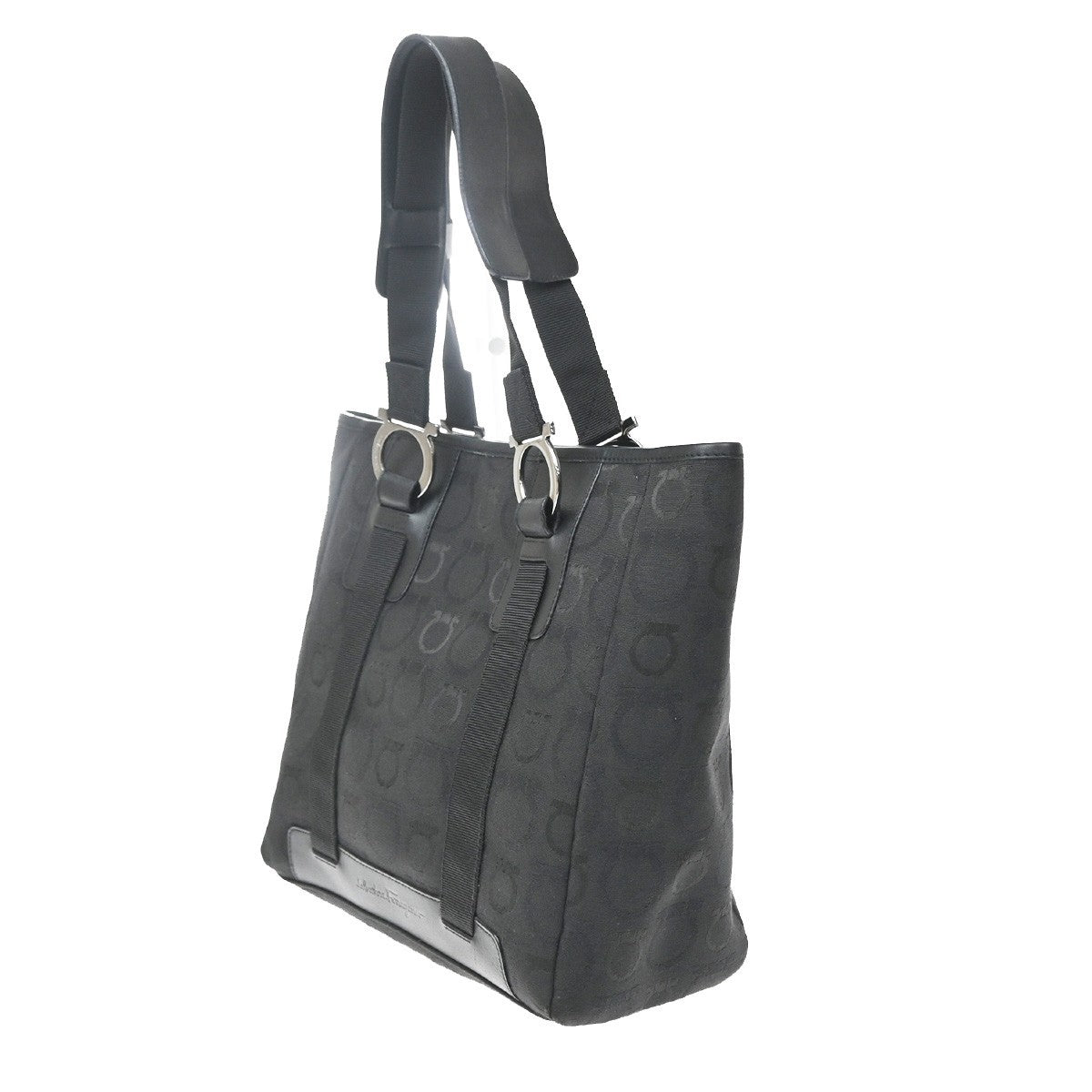 Salvatore Ferragamo Gancini Tote Canvas, Black, Canvas, Tote Bag