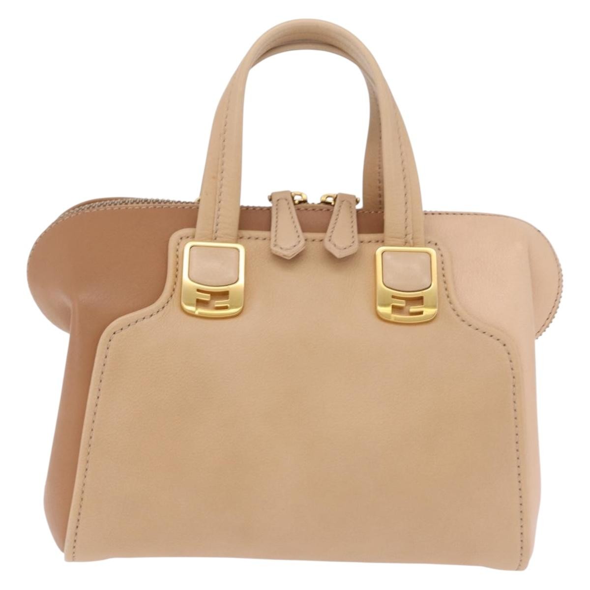 Fendi Chameleon Satchel Leather, Beige, Leather, Handbag