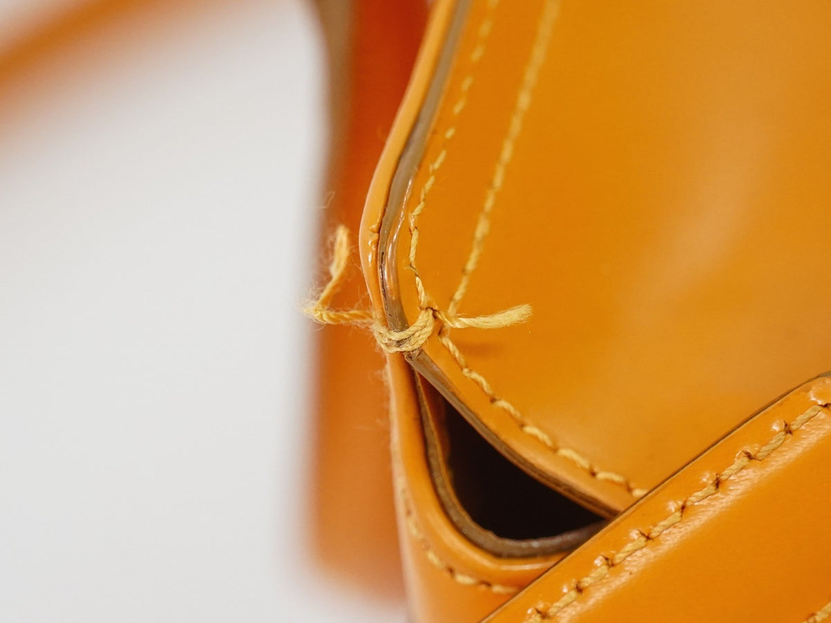 Salvatore Ferragamo Double Gancini Side Buckle Leather, Orange, Leather, Tote Bag