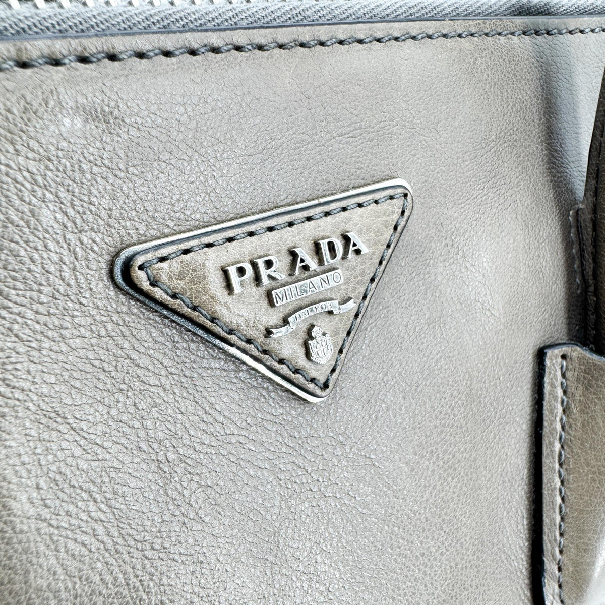 Prada Twin Shopping Vitello Daino, Brown, Leather, Tote Bag